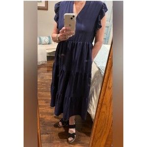 Entro Women’s Size Large Navy Blue Lagenlook Tiered Modest Tent Cottagecore Farm
